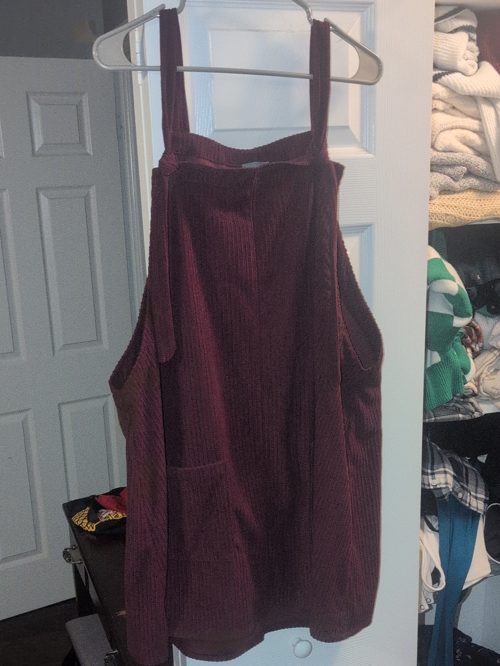 Corduroy Pinafore Dress in Deep Burgundy